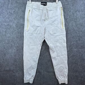 Been Trill Pants Mens Small‎ White Denim Joggers Drawstring Stretch Streetwear